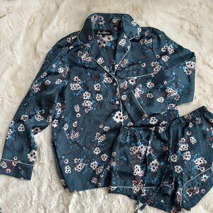 Effortless Sam Edelman Satin Pajama Set - Green Floral - Size Small